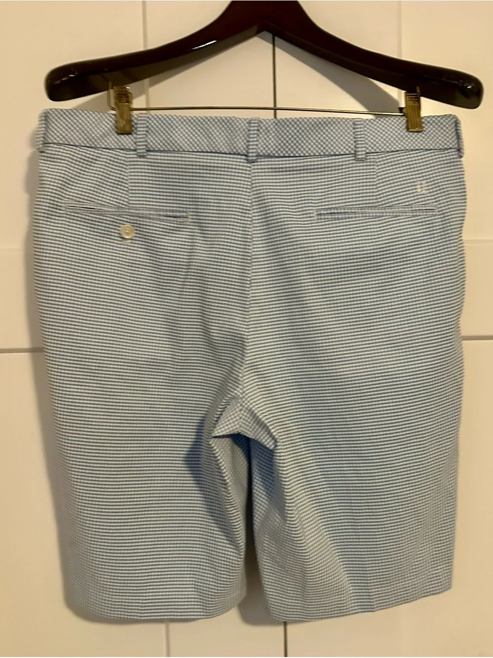 Walter Hagen Perfect 11 Light Blue Gingham Flat Front Golf Shorts 36